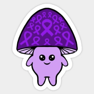 Purple Awareness Ribbon Mushroom Man Sticker